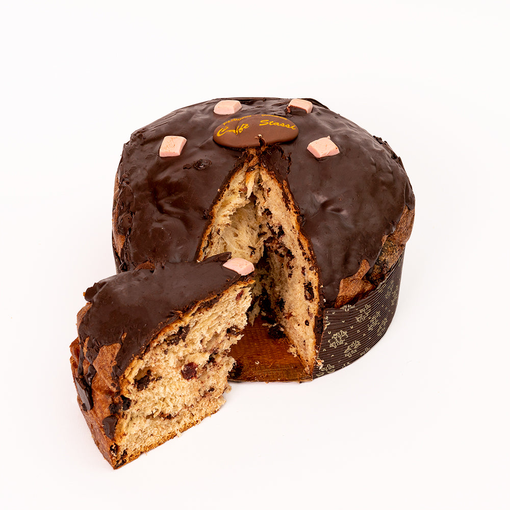 Panettone Artigianale Fondente E Frutti Di Bosco Sicilia dolce natalizio tradizionale con glassa al cioccolato e frutti rossi - DeMatteis.it