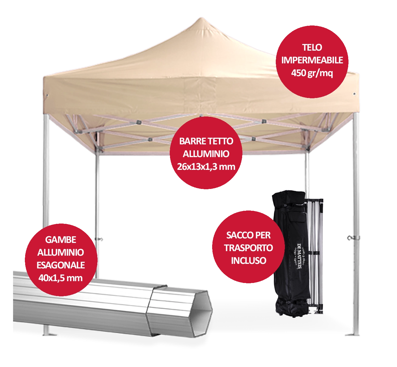 Gazebo Pieghevole 3x3 M Alluminio Beige Con Custodia Pro40