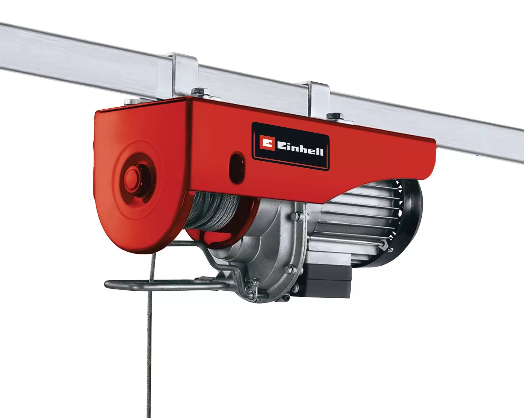 Paranco elettrico TC-EH 500-18 Einhell con cavo da 18 metri e capacità di sollevamento fino a 500 kg, dotato di sistema di sicurezza e interruttore con arresto d'emergenza per lavori professionali. | Dematteis.it