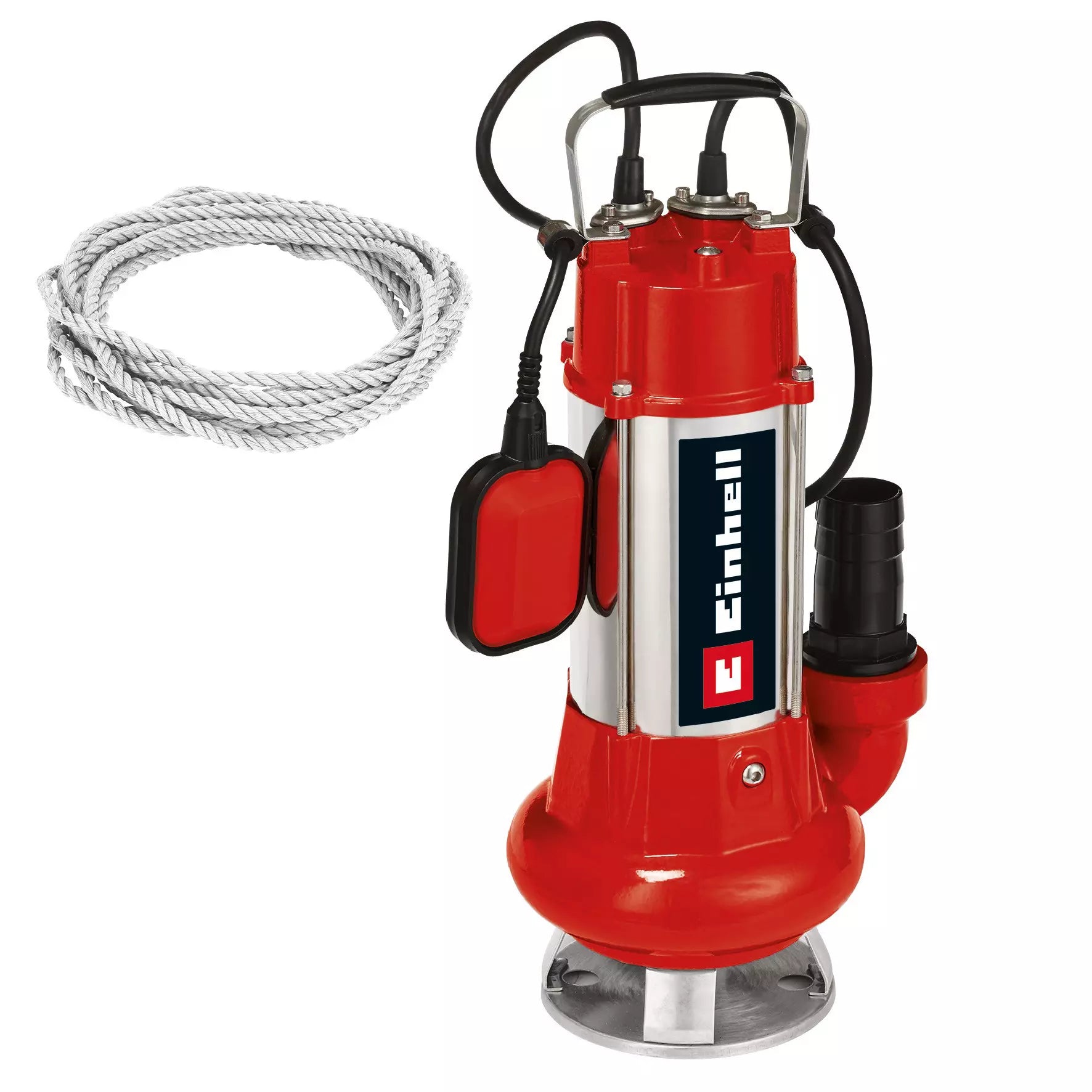 La pompa GC-DP 1340 G Einhell con corpo in acciaio e ghisa, potente motore da 1300W per acque scure, interruttore galleggiante e corda da 6 metri, ideale per cantine e stagni allagati. | Dematteis.it