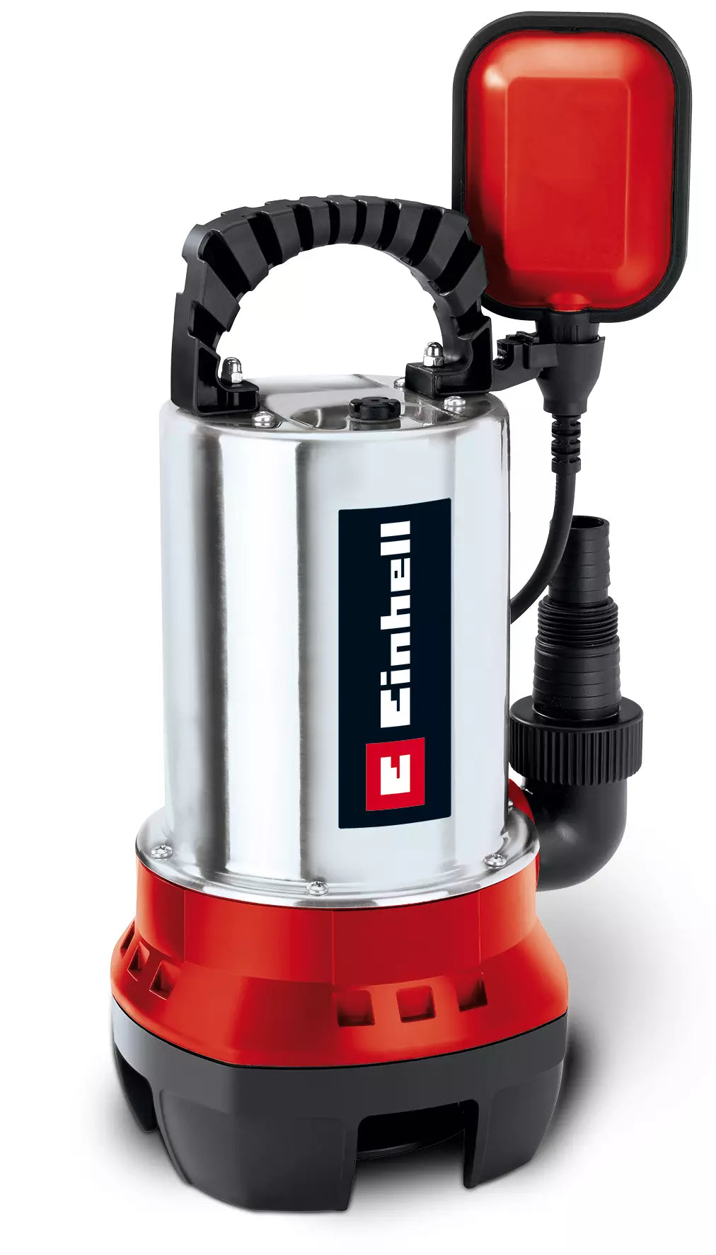 La pompa GC DP 6315 N di Einhell con corpo in acciaio inox, interruttore galleggiante regolabile e impugnatura ergonomica, ideale per drenare acque scure fino a 17.000 litri/ora con potenza di 630 W. | Dematteis.it