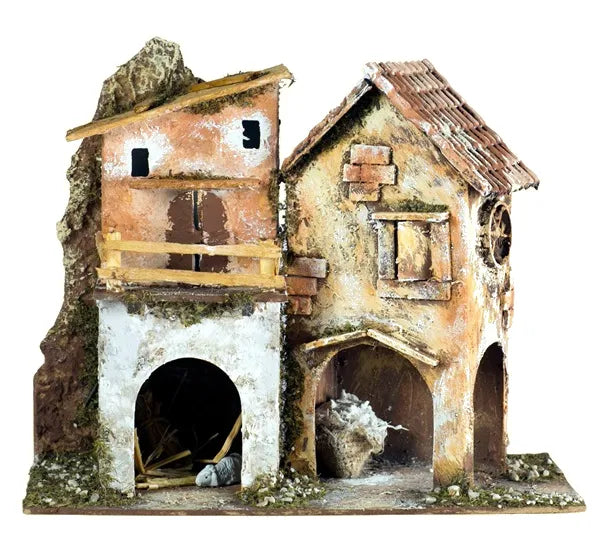Casolare 28x15x24 cm scenografia per presepe con case rustiche e grotta - DeMatteis.it
