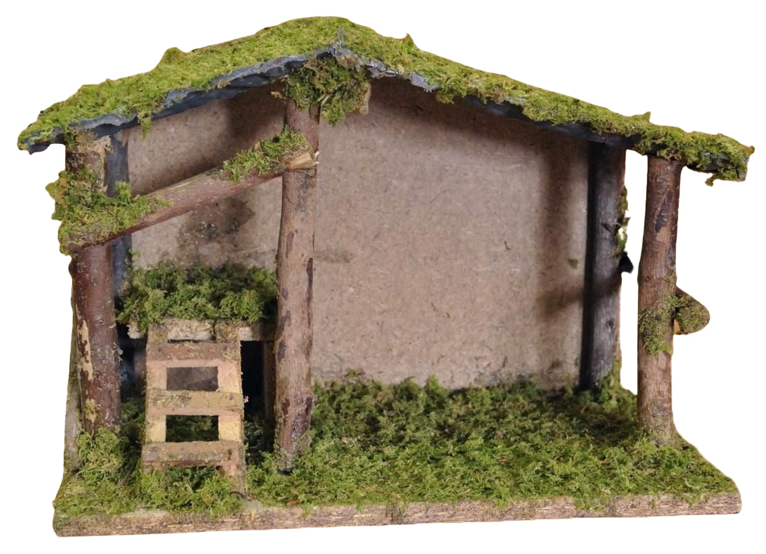 Capanna Presepe Vuota 30x15x20 cm per allestimento natalità con muschio e scaletta - DeMatteis.it