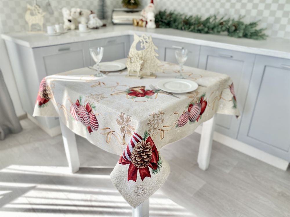 Centrotavola tovaglia natalizia con decorazioni festive 137 x 137 cm per apparecchiature tavola - DeMatteis.it