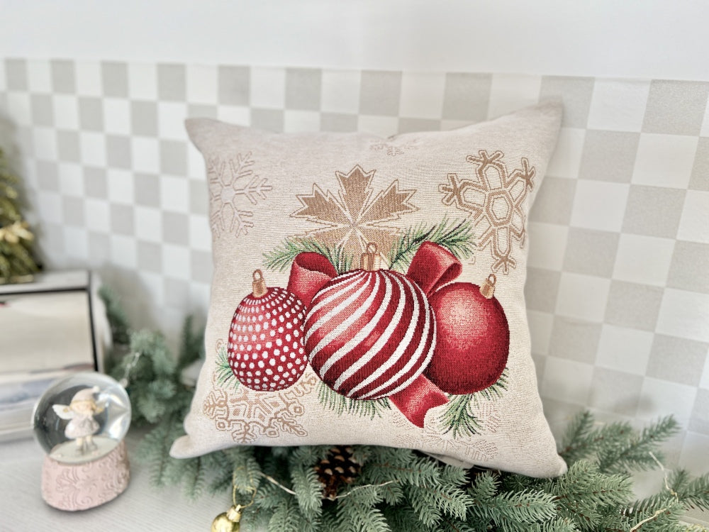 Cuscino Decoro Palle Rosse 45x45 cm per arredamento natalizio con decorazioni festive - DeMatteis.it