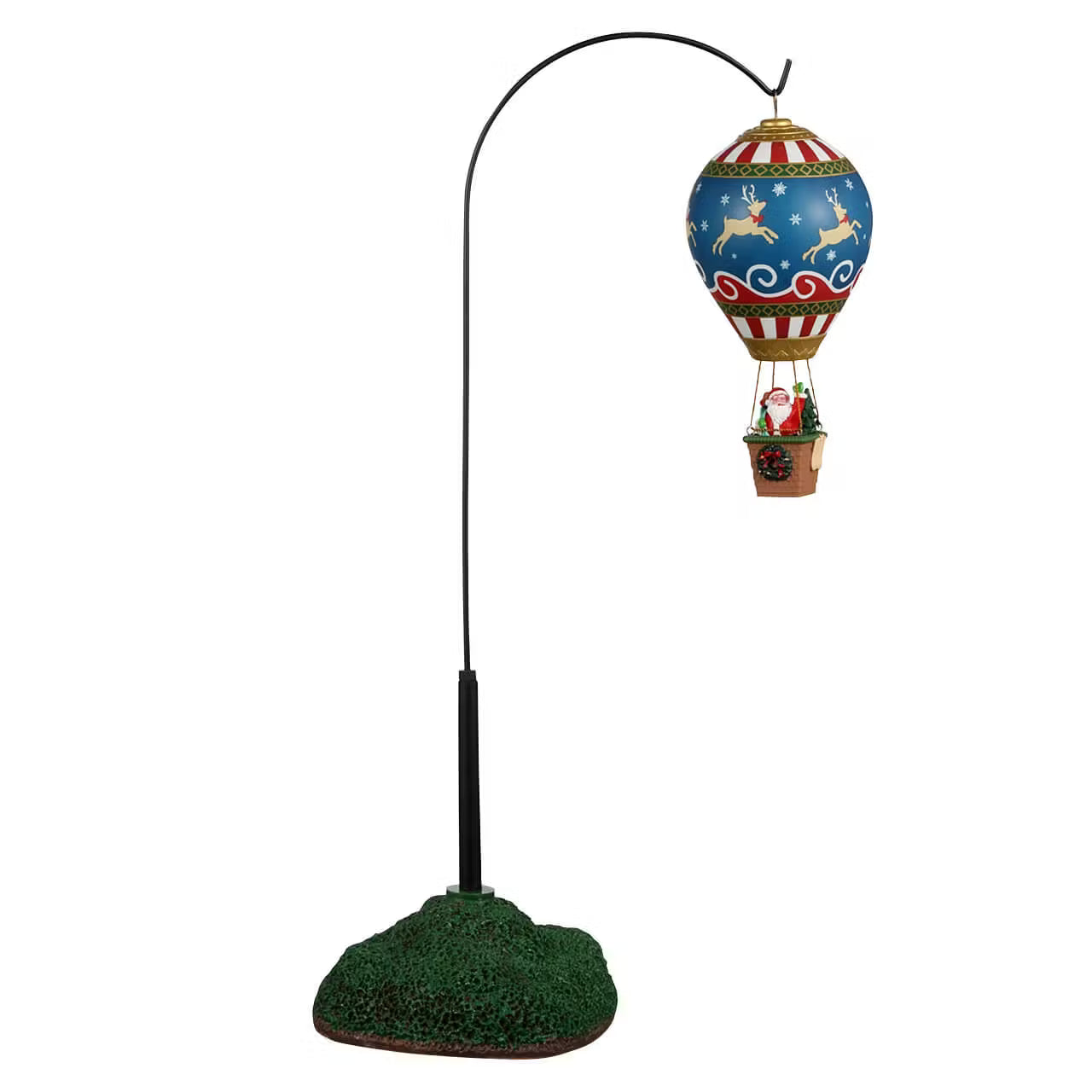 Reindeer Hot Air Balloon Lemax mongolfiera natalizia blu con renne dipinte e cesta marrone, accessorio rotante per villaggio Lemax. | Dematteis.it