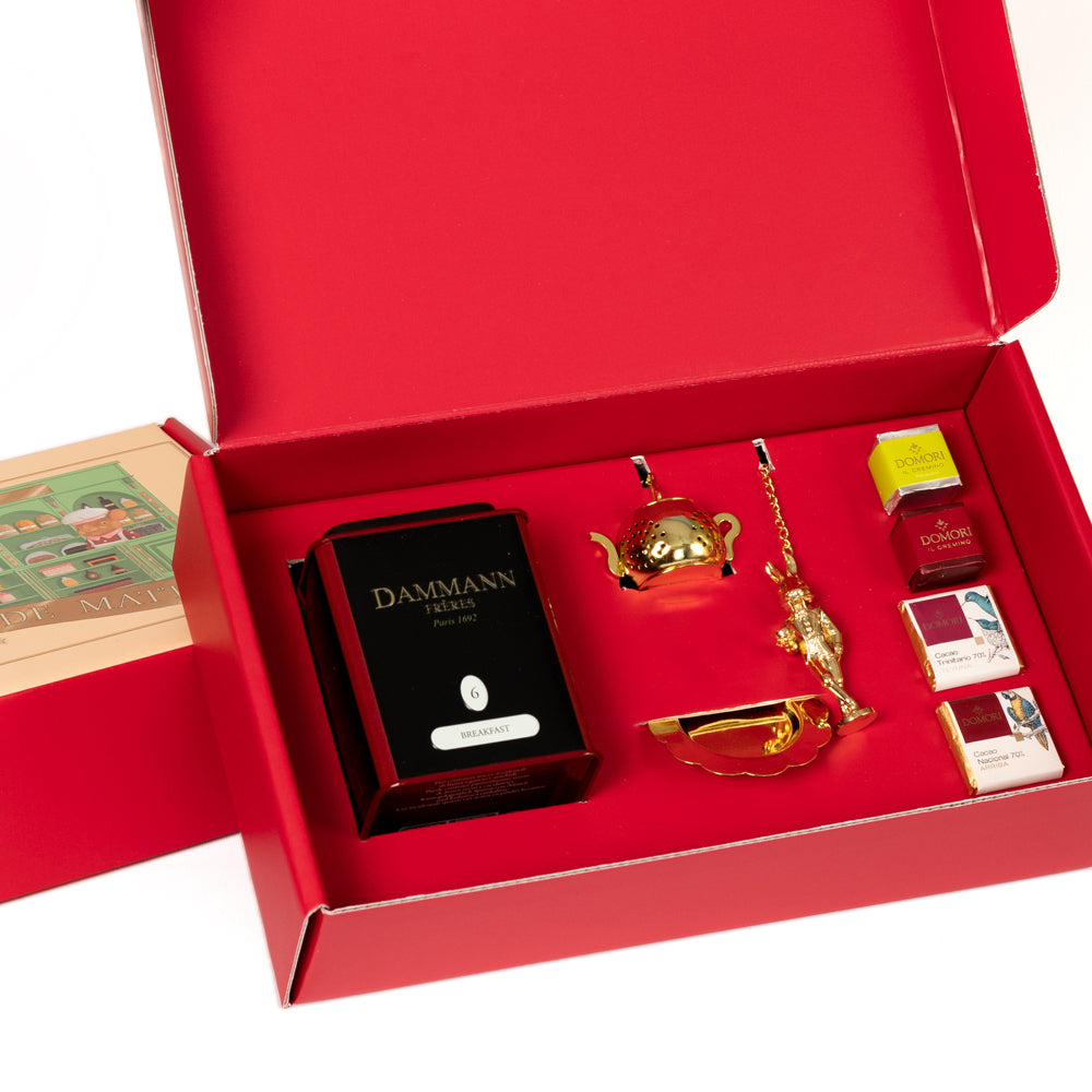 Box Regalo Dammann Freres Breakfast set tè nero con accessori e dolci per degustazione - DeMatteis.it