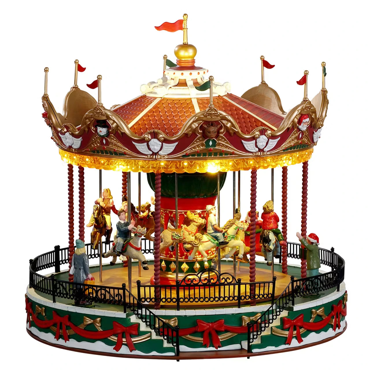 Santa Carousel Lemax con giostra natalizia rotante, personaggi dettagliati e decorazioni oro-rosse per Villaggio di Natale Lemax | Dematteis.it