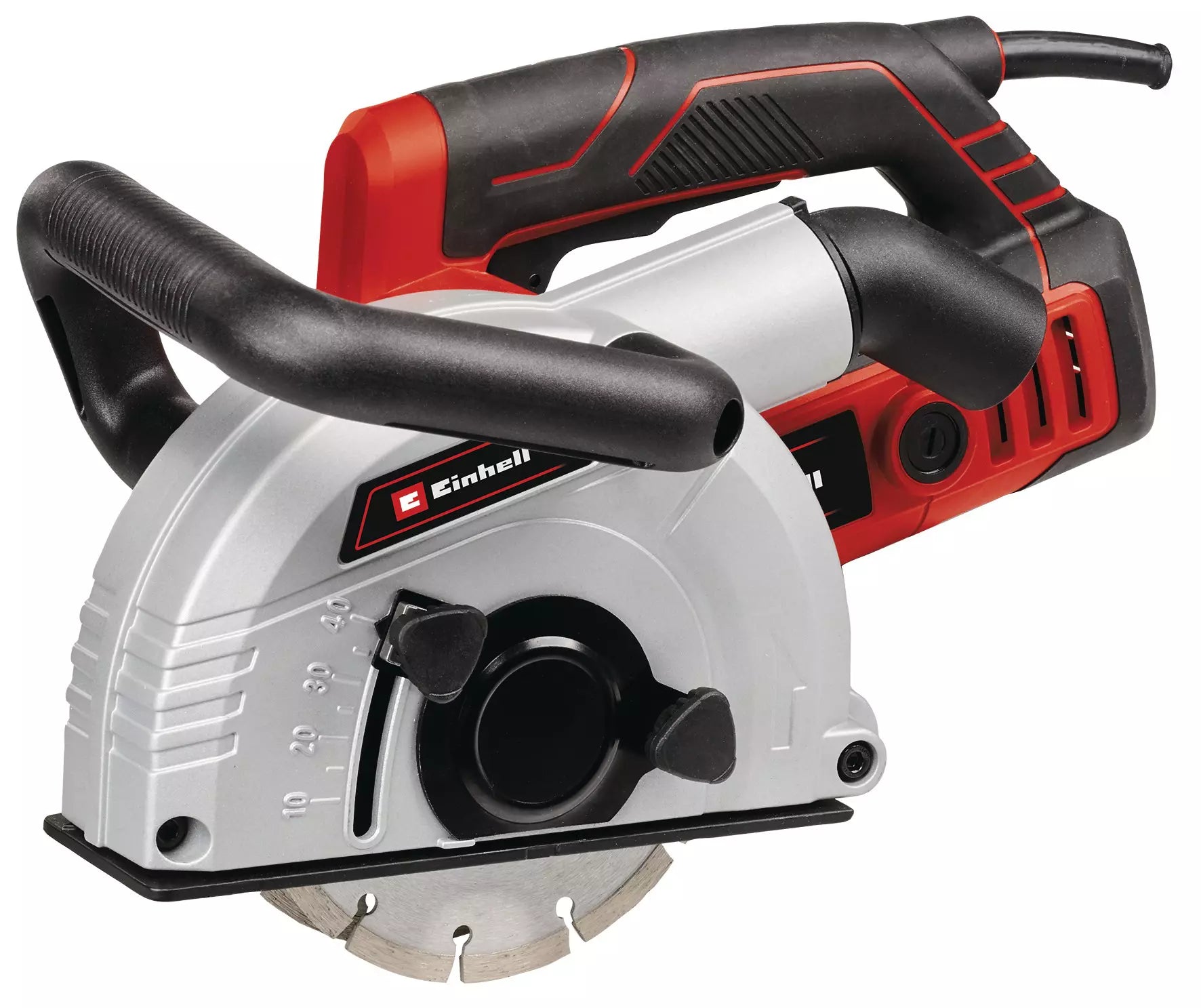 Scanalatore Einhell TE MA 1700 con design ergonomico, impugnatura supplementare e protezione disco per creare scanalature precise e sicure in muratura, dotato di regolazione continua della profondità. | Dematteis.it