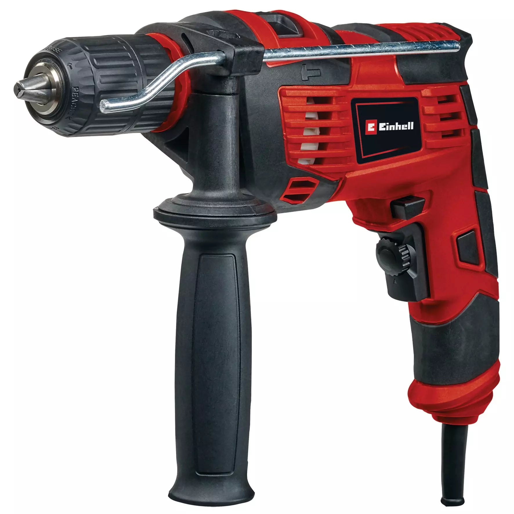 Set trapano a percussione TC-ID 720/1 E Einhell con mandrino auto serrante da 13 mm, impugnatura ergonomica antiscivolo, regolazione elettronica e set di 5 punte per muratura incluso nella valigetta E-Box. | Dematteis.it