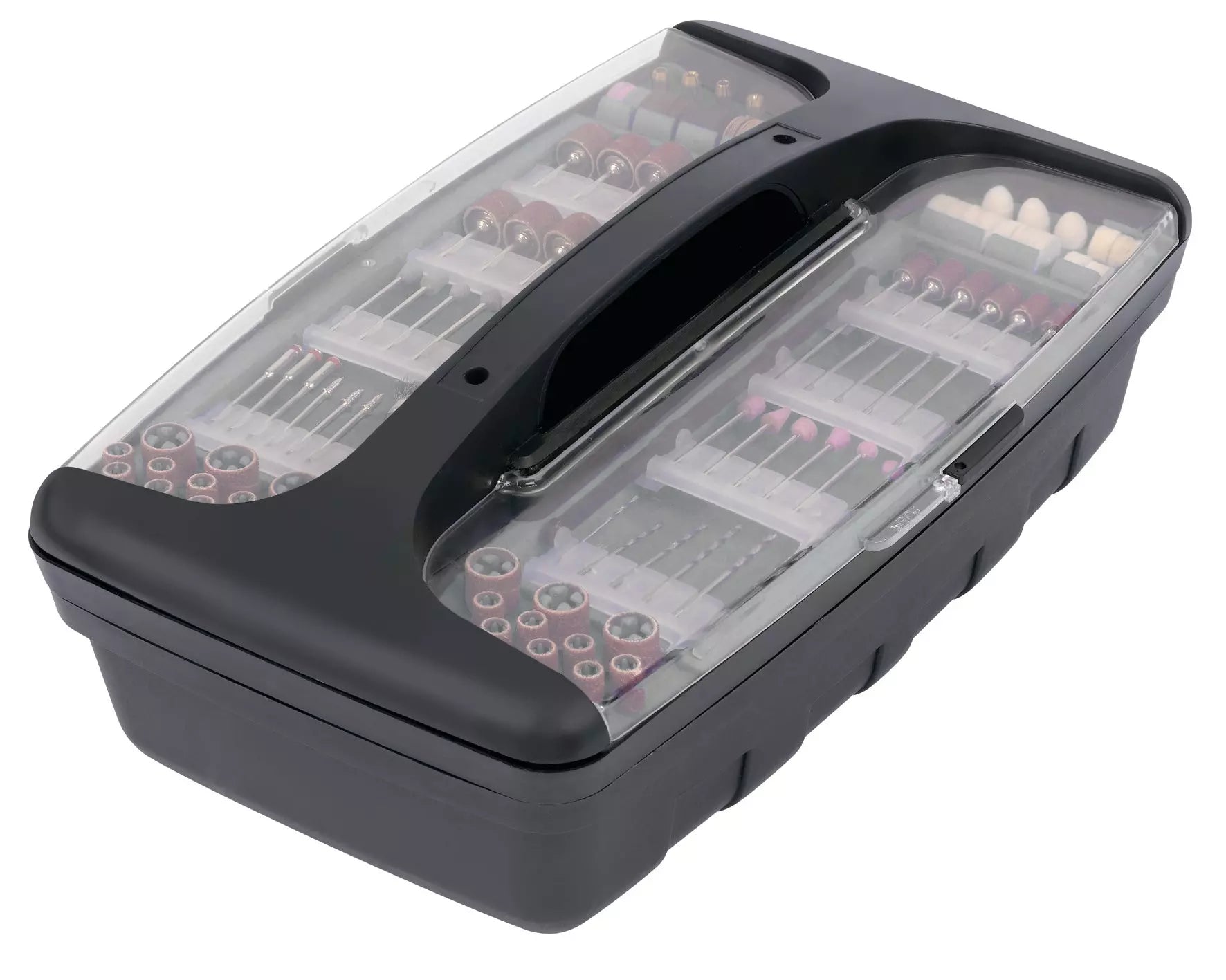 La smerigliatrice a stelo Einhell TC-MG 135 E in colorazione rossa con alberino flessibile e attacco utensile di precisione, incluso set di 189 accessori per molteplici applicazioni professionali. | Dematteis.it