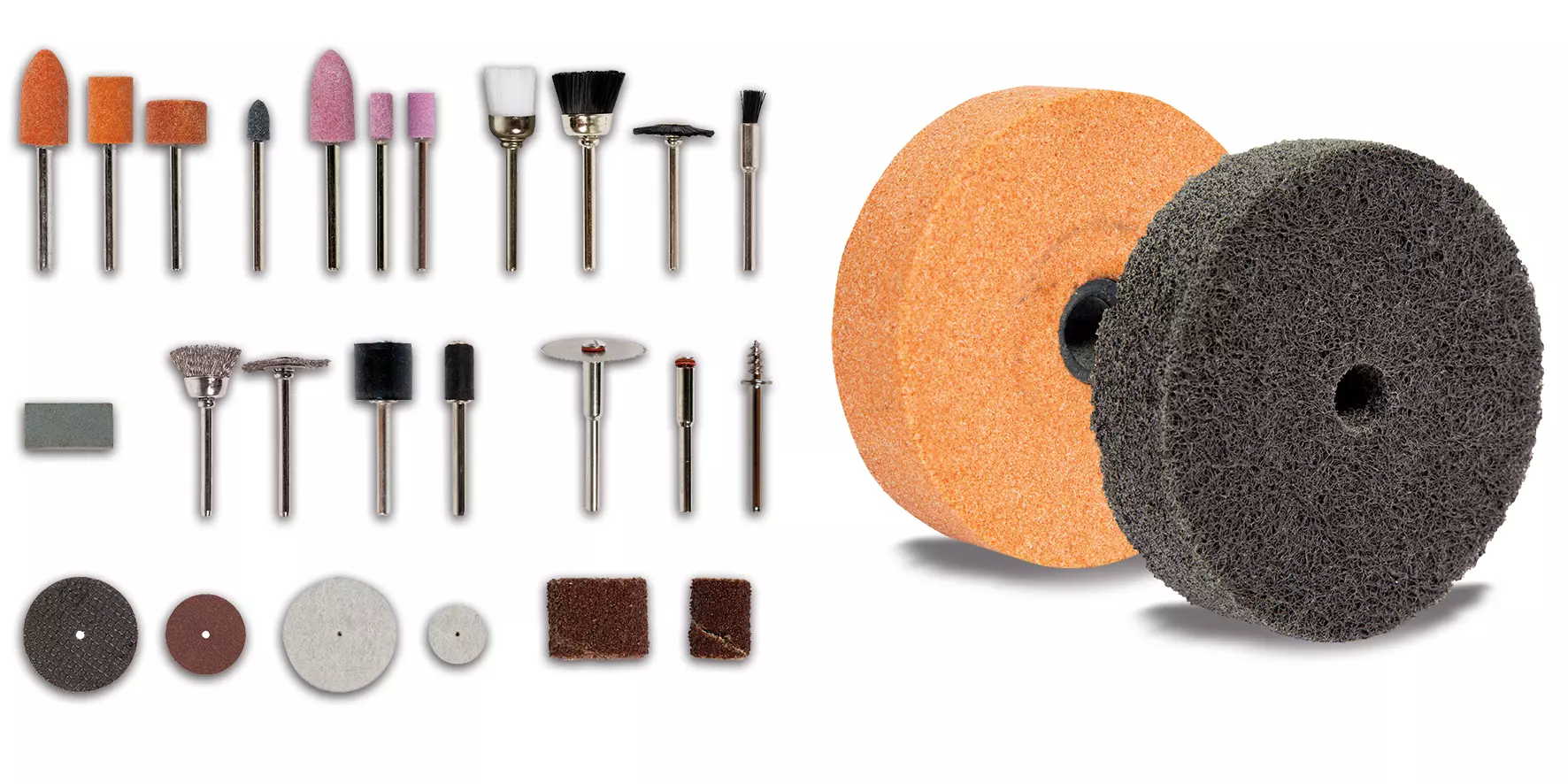 Kit completo della smerigliatrice combinata TC-XG 75 Kit Einhell con numerosi accessori per levigatura, lucidatura e smerigliatura, inclusi dischi e punte di diverse forme e dimensioni. | Dematteis.it