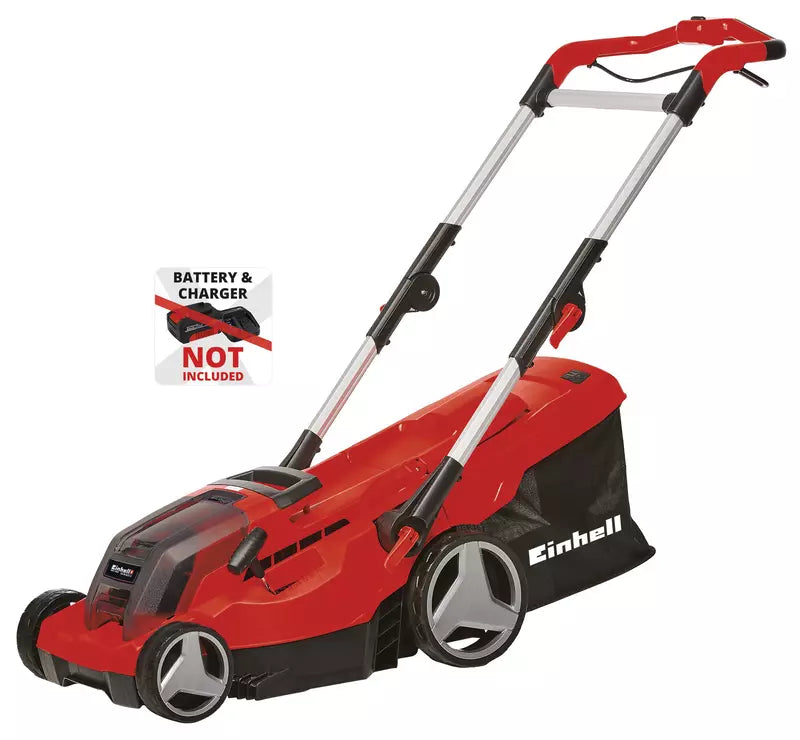 Tagliaerba GE-CM 36/37 Li di Einhell, modello a batteria con sistema Power X-Change, impugnatura ergonomica regolabile e sacco raccoglierba da 45 litri, ideale per la manutenzione perfetta di ogni tipologia di prato. | Dematteis.it