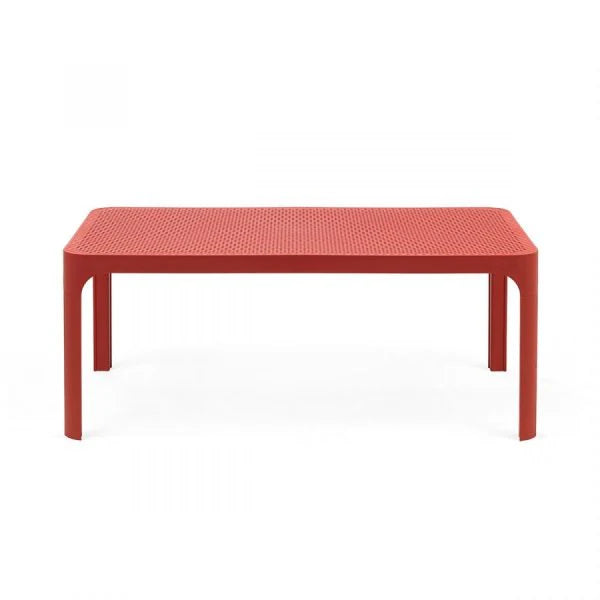 Tavolino Nardi Net Table 100 corallo della collezione Net con piano traforato. Complemento d'arredo outdoor in resina fiberglass resistente agli agenti atmosferici. | Dematteis.it