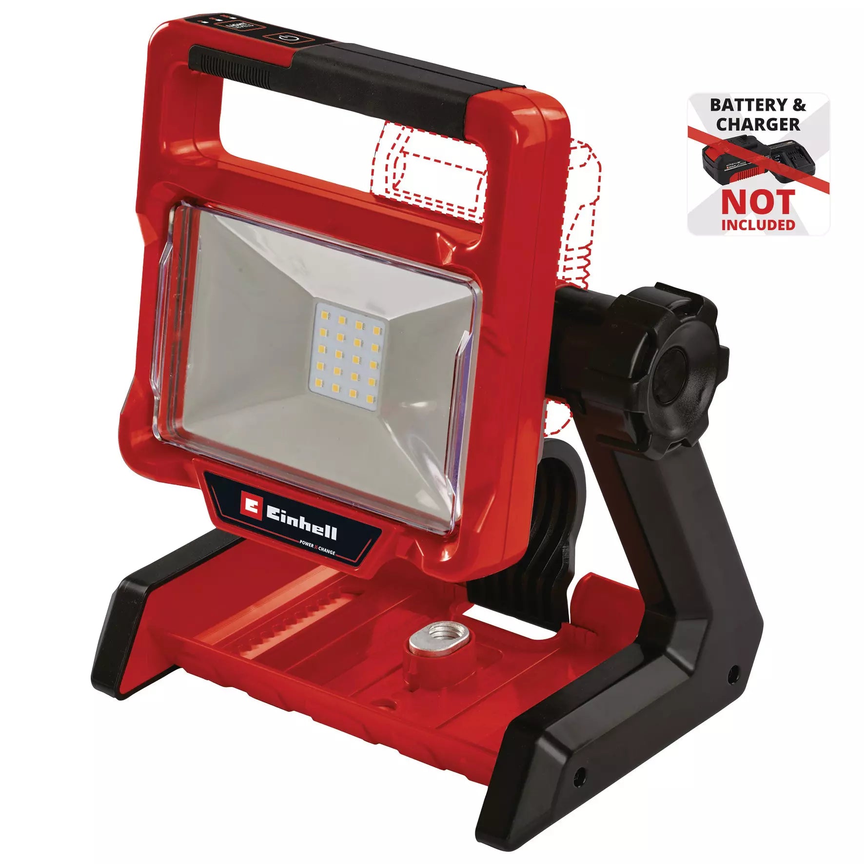 Torcia TE-CL 18/2000 LiAC Einhell con 20 LED ad alta efficienza, testata orientabile e sistema di aggancio polivalente. Compatibile con batterie Power X-Change e alimentazione a corrente, ideale per cantieri e officine. | Dematteis.it