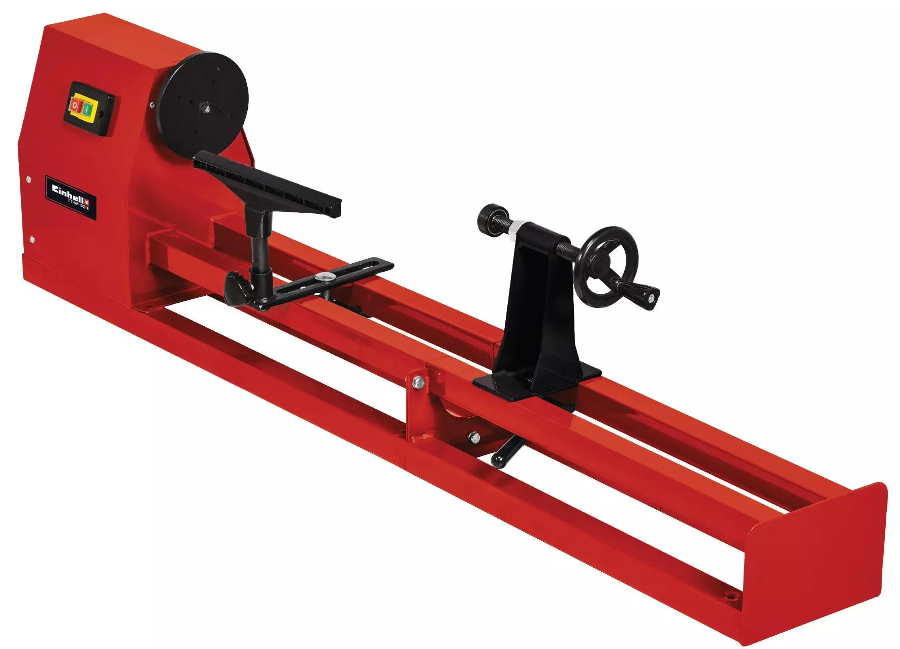 Tornio per legno TC WW 1000/1 Einhell con telaio a doppia guida in colorazione rossa, dotato di motore da 350W e sistema di regolazione a quattro velocità per la lavorazione precisa del legno. | Dematteis.it