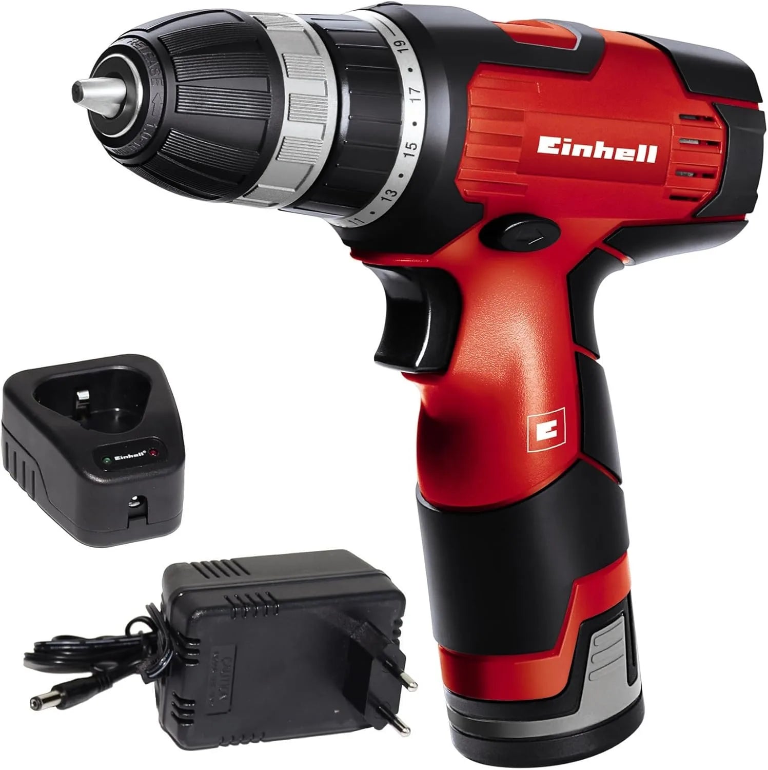 Trapano avvitatore TH-CD 12 Li Einhell rosso e nero con batteria agli ioni di litio, caricabatterie e design ergonomico per lavori di precisione | Dematteis.it