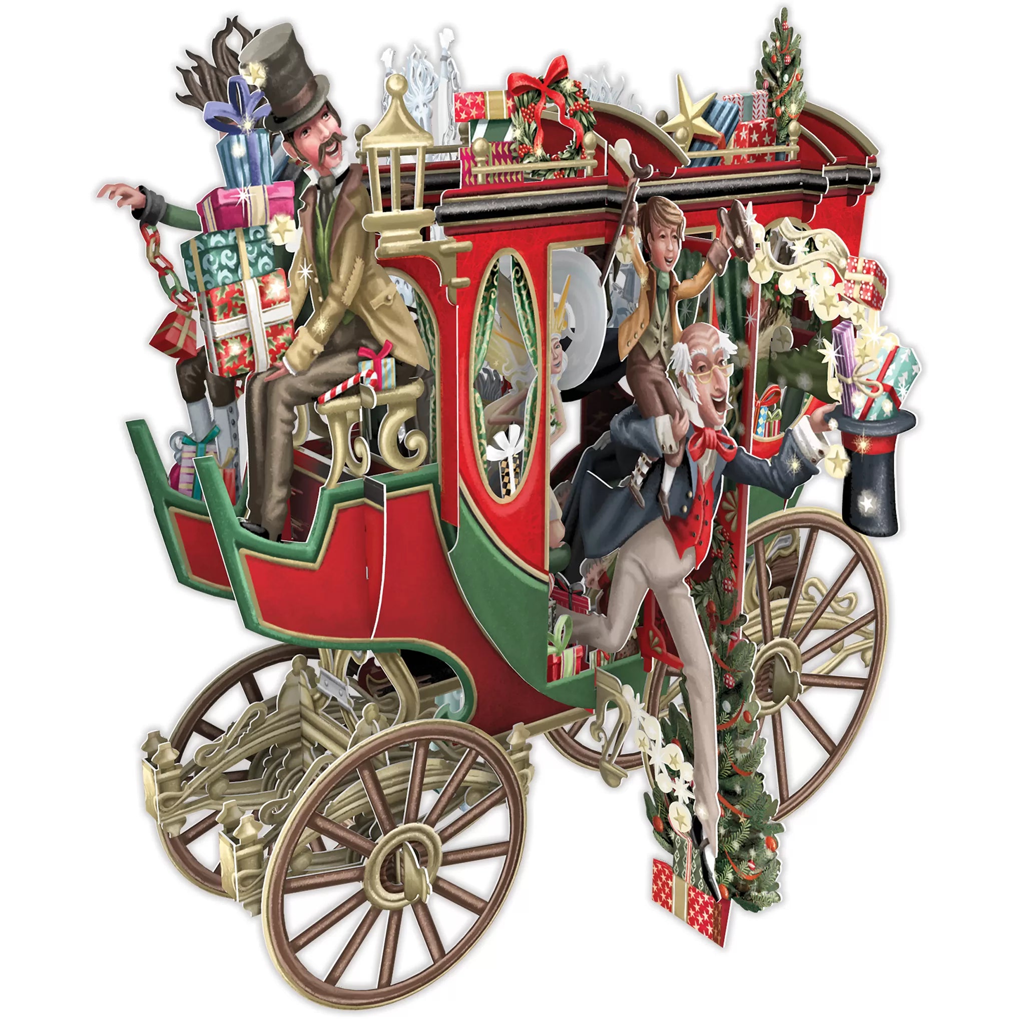 Biglietto Auguri 3d Christmas Carol 2 biglietto natalizio tridimensionale con carrozza vittoriana e personaggi - DeMatteis.it