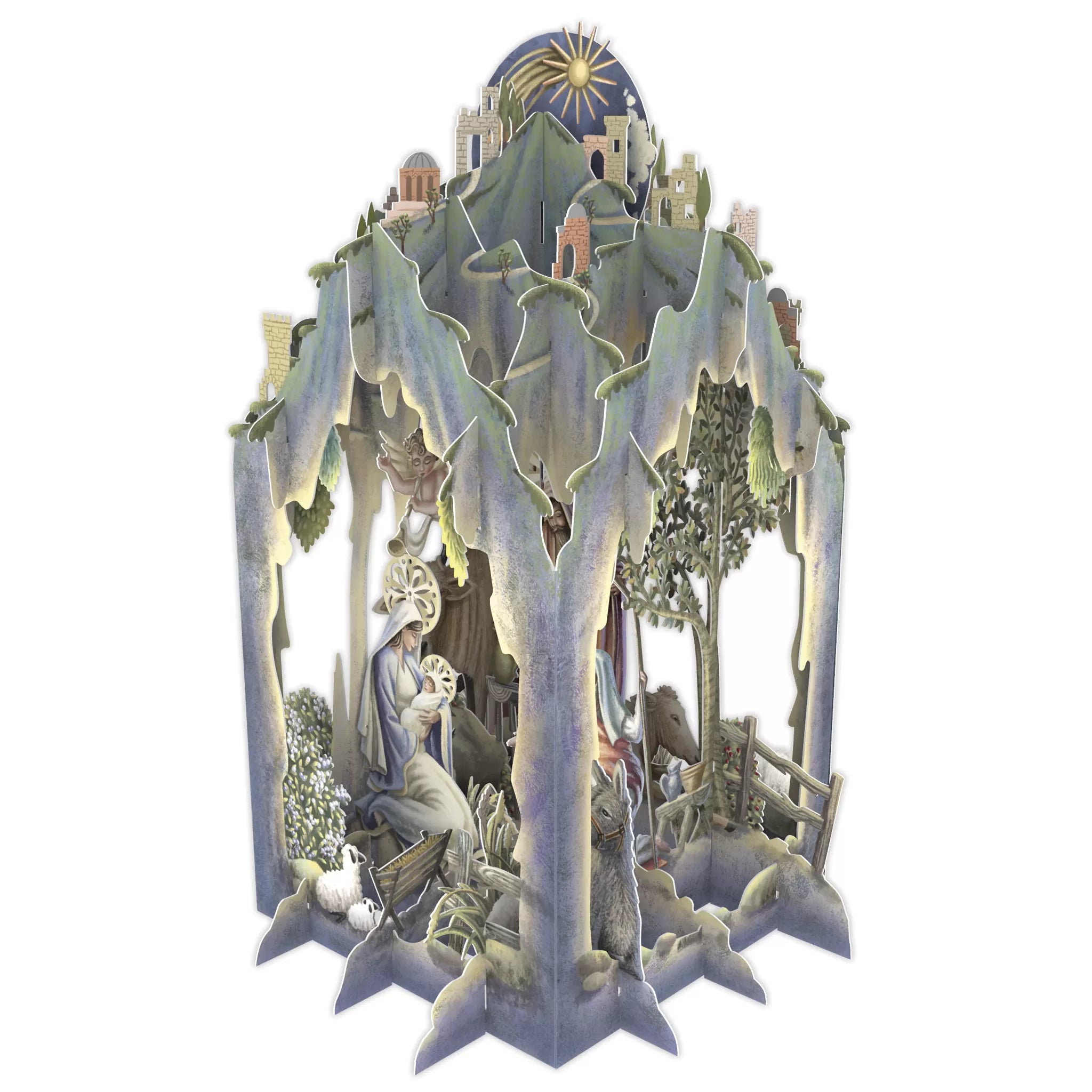 Biglietto Auguri 3D Bethlehem con scena della Natività tridimensionale pieghevole per festività natalizie - DeMatteis.it