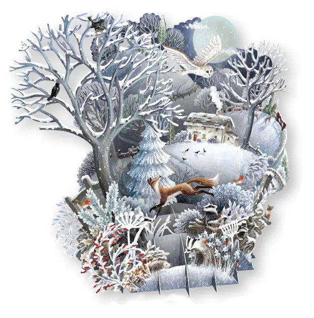 Biglietto Auguri 3D Silent Night con paesaggio natalizio tridimensionale per festività natalizie - DeMatteis.it