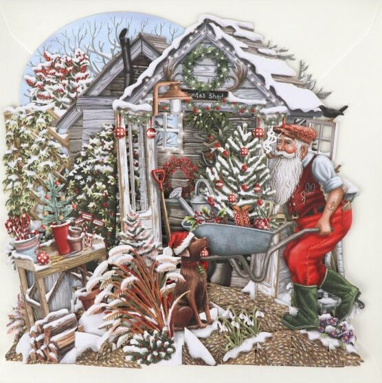 Biglietto Auguri 3d Santa's Shed per festività natalizie con decorazioni tridimensionali - DeMatteis.it