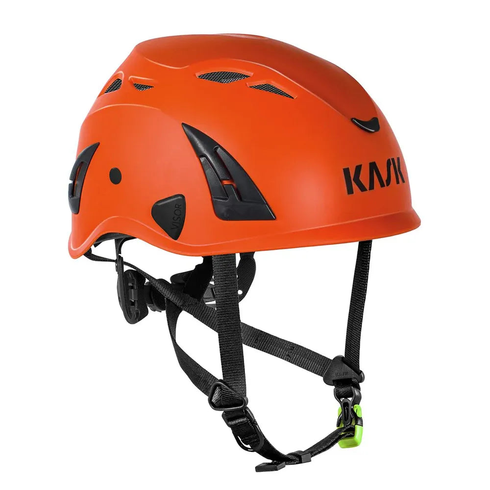 Casco Kask Superplasma PL arancione con sistema di regolazione UP & DOWN, 10 fessure di aerazione e griglia antintrusione. Elmetto Kask certificato EN 12492 per massima protezione e comfort. | Dematteis.it