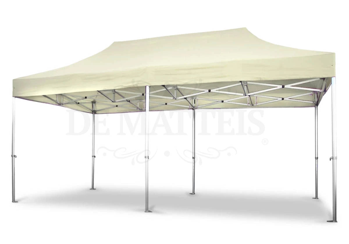 Gazebo pieghevole 3x6 Pro50 De Matteis in alluminio beige con struttura esagonale rinforzata, telo impermeabile e sistema di regolazione in altezza a 5 posizioni, perfetto per eventi professionali. | Dematteis.it