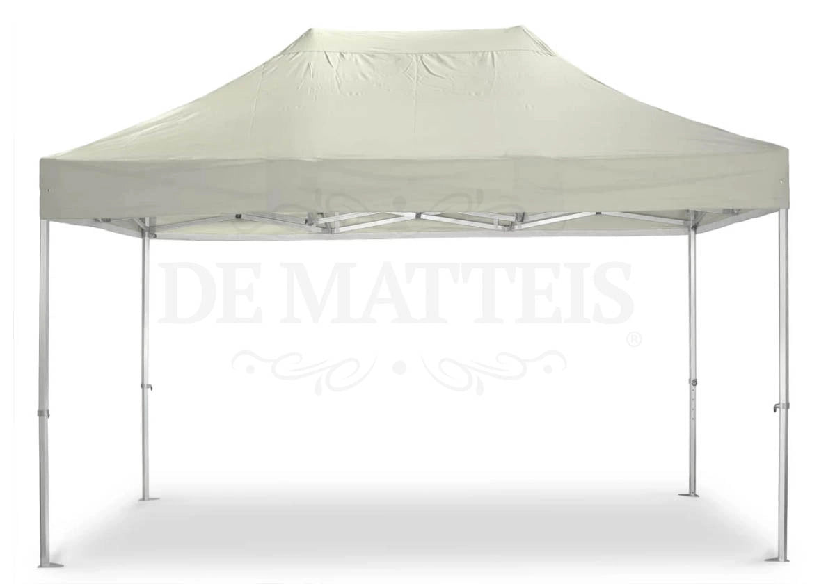 Gazebo pieghevole 3x4,5 con struttura in alluminio beige e telo impermeabile, ideale per eventi professionali e fiere, con possibilità di personalizzazione | Dematteis.it