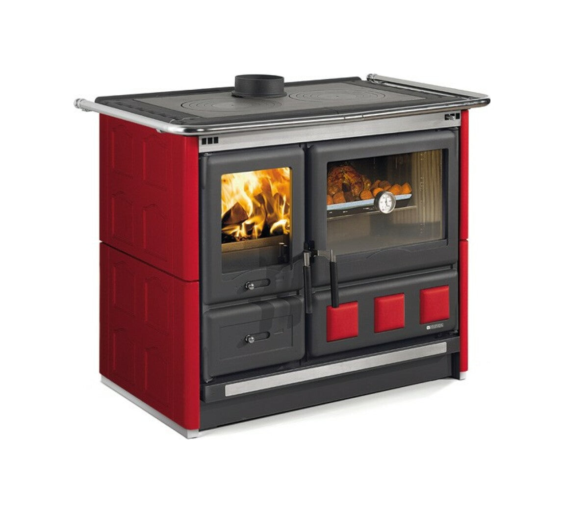 Nordica Cucina Legna Rosa XXL VST Maiolica Bordeaux per riscaldamento e cottura con forno integrato - DeMatteis.it