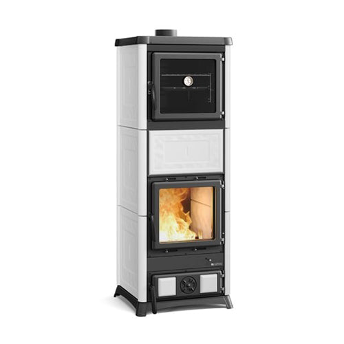 Nordica, Stufa Legna Nova Forno .16 Bianco Infinity, stufa a legna con forno integrato per riscaldare e cuocere, rivestimento in maiolica bianca - DeMatteis.it