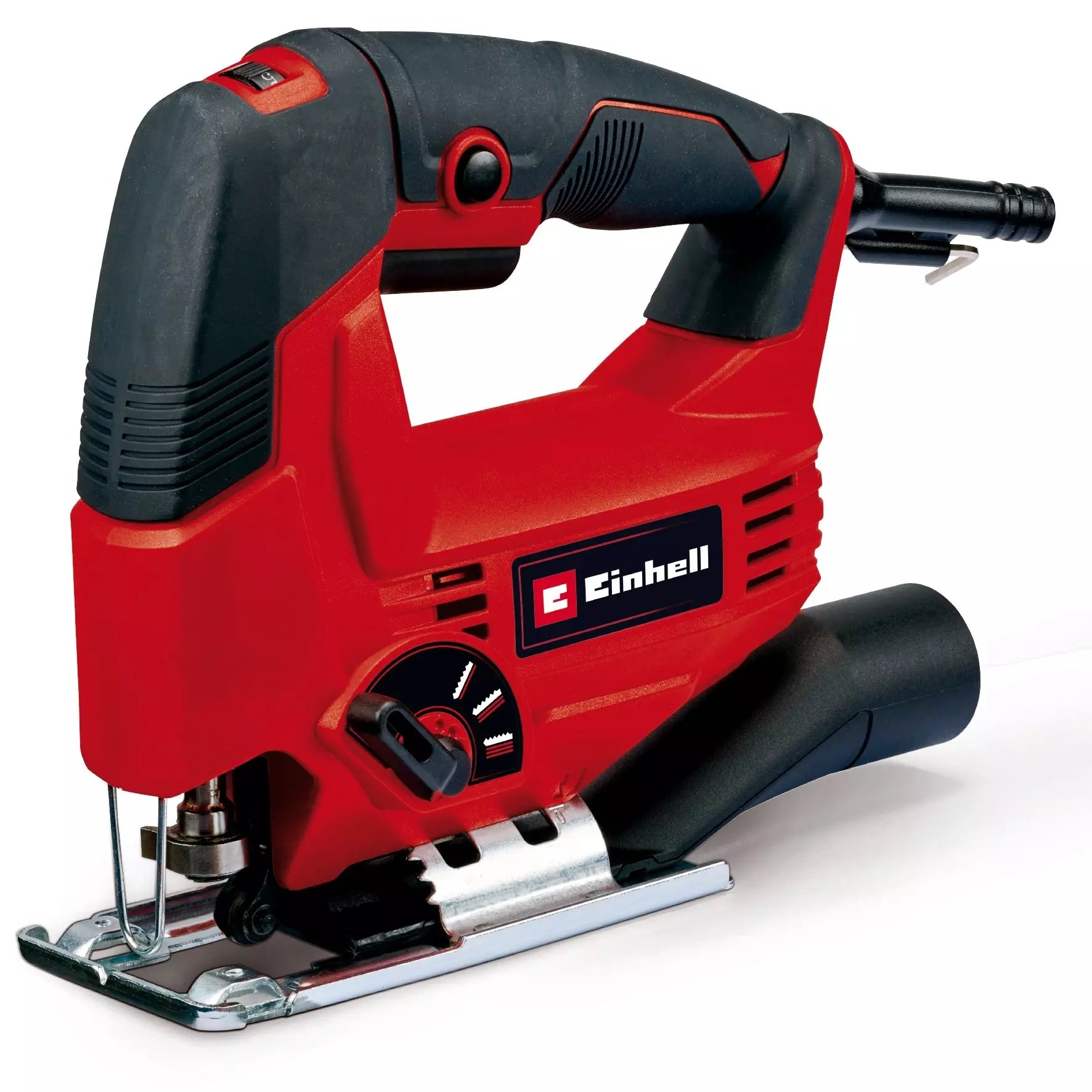 Seghetto alternativo TC JS 80/1 Einhell con potente motore da 550W, impugnatura ergonomica Softgrip, sistema di regolazione velocità e movimento pendolare a 4 livelli per tagli precisi su diversi materiali. | Dematteis.it