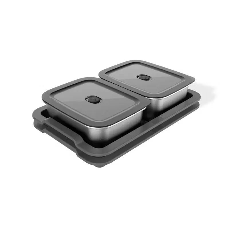 Weber set vassoio portata Works con due contenitori in acciaio inox da 1,8 litri e vassoi da portata incastrabili, perfetti per marinare, cuocere e servire direttamente dal barbecue alla tavola. | Dematteis.it