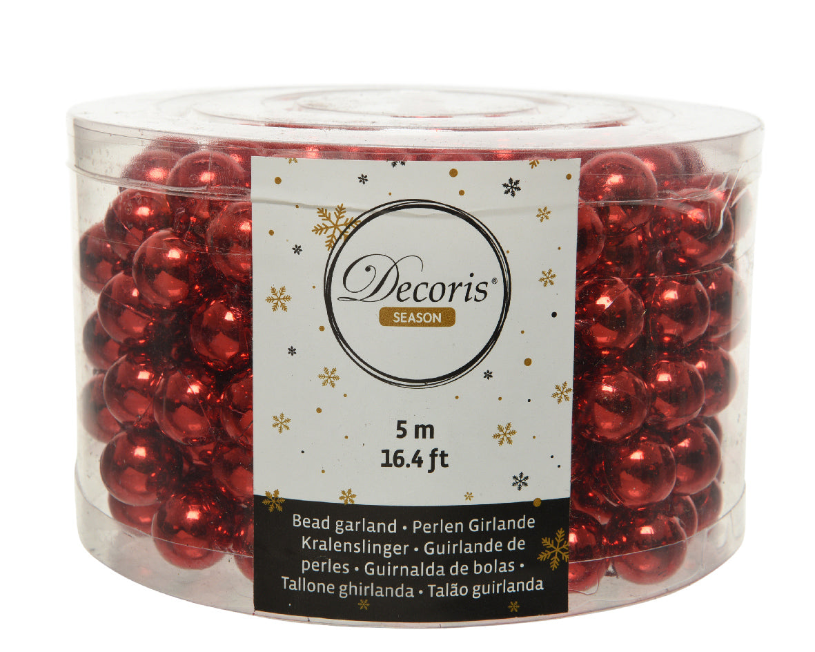 Ghirlanda Perle XL Decoris Season da 5 m per decorazioni natalizie con perle rosse lucide - DeMatteis.it