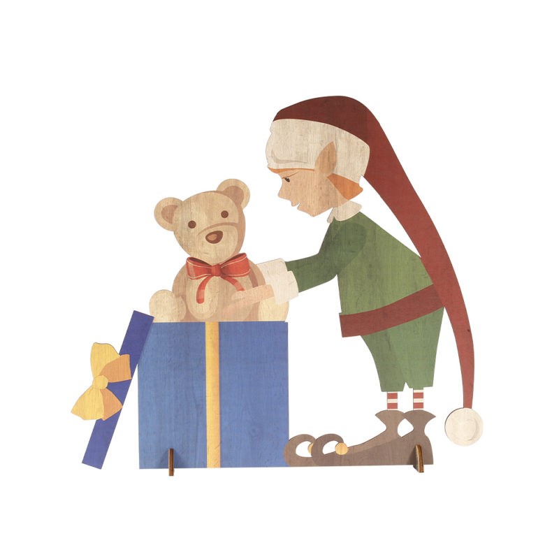 Elfo Con Regalo Legno decorazione natalizia in legno 88x73x1 cm idea regalo artigianale - DeMatteis.it