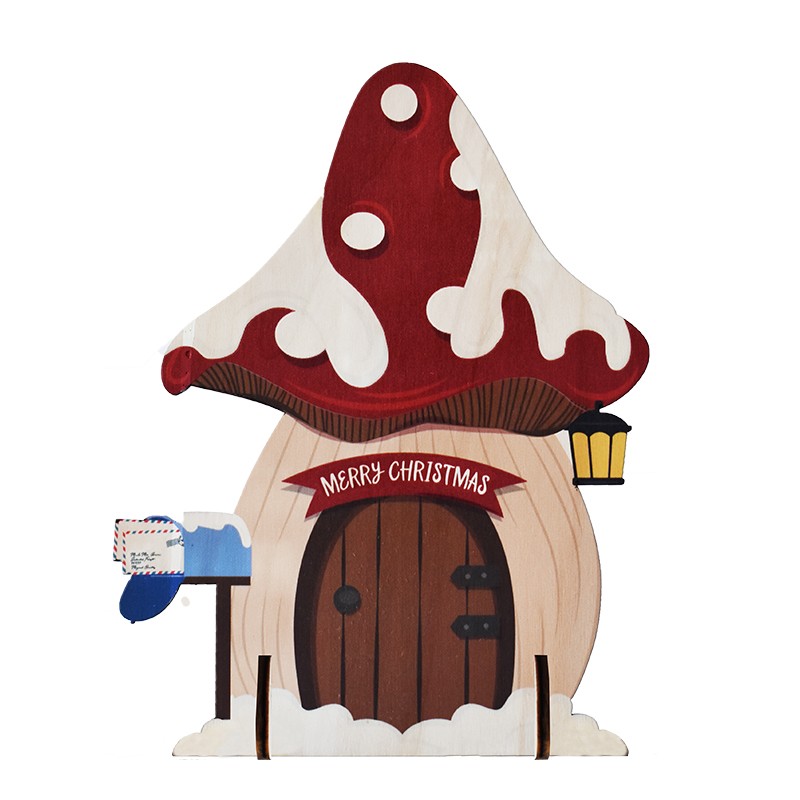 Casa Di Fungo decorativa in legno 63x81 cm spessore 10 mm per decorazioni natalizie - DeMatteis.it