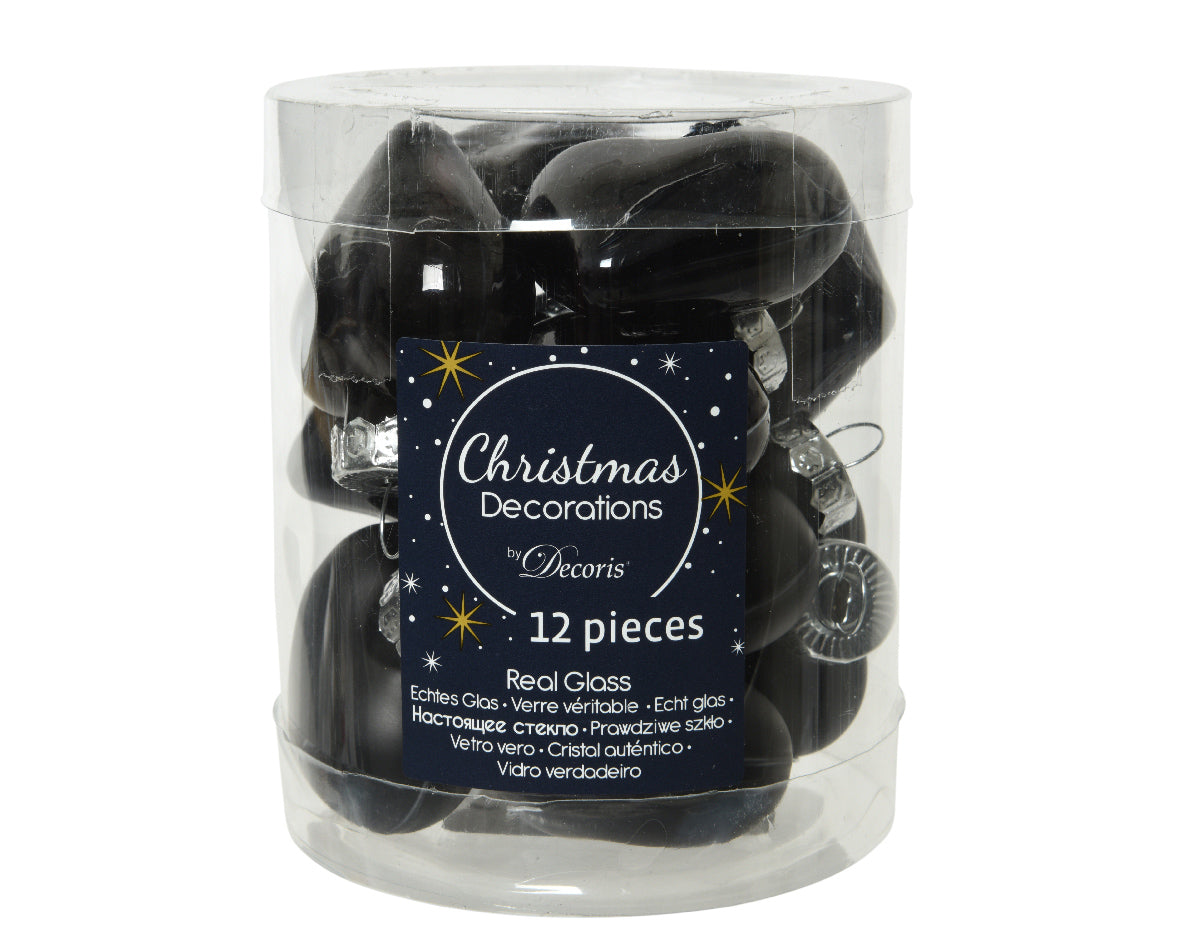 Box 12 cuori vetro decorazioni natalizie misure 2x4,5x4 cm in vetro nero Christmas Decorations - DeMatteis.it