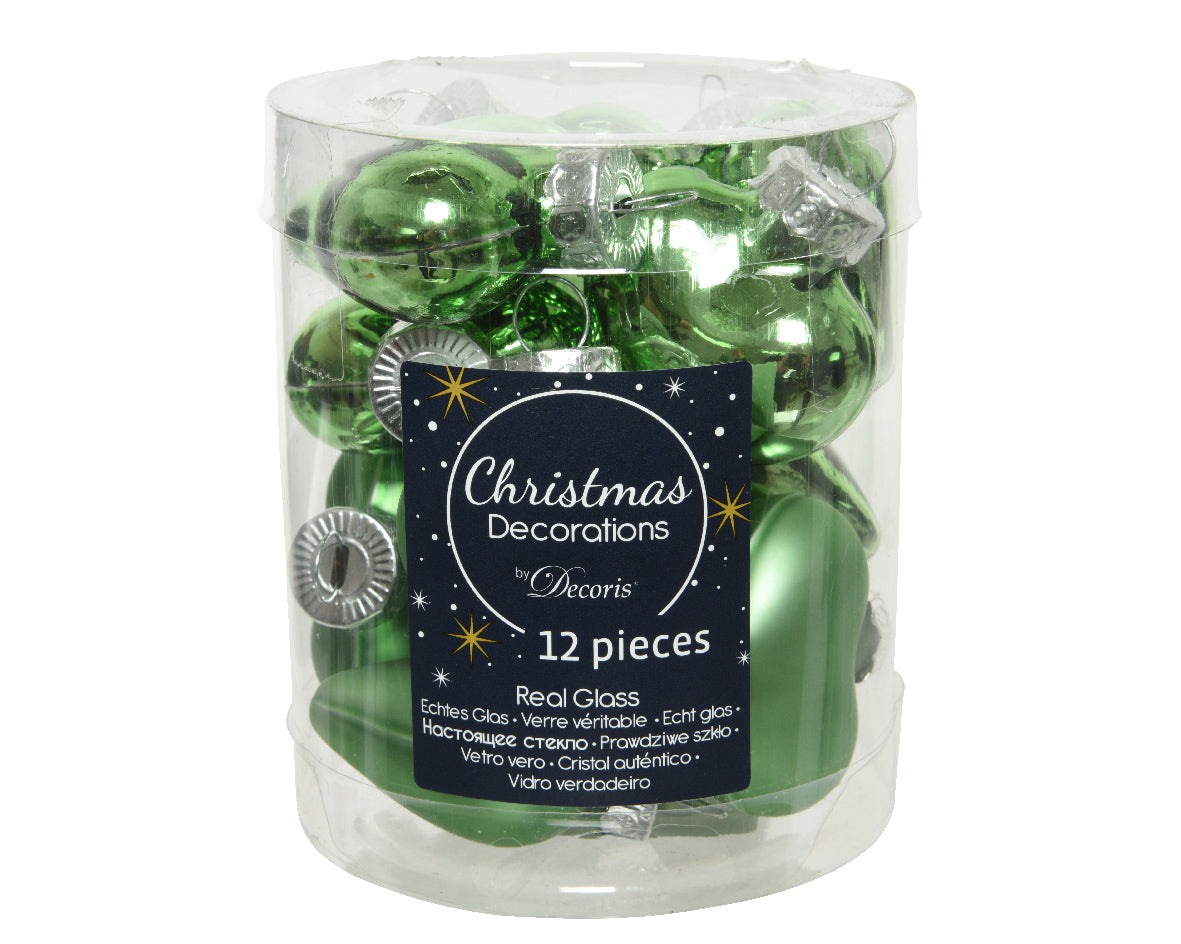 Box 12 Cuori Vetro decorazioni natalizie in vetro vero dimensioni 2x4,5x4 cm confezione cilindrica trasparente - DeMatteis.it