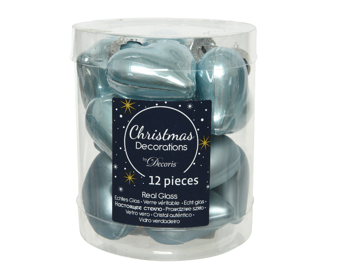 Box 12 Cuori Vetro decorazioni natalizie in vetro vero dimensioni 2x4,5x4 cm misty blue - DeMatteis.it
