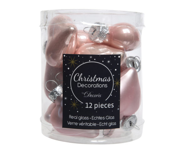 Cuori Decorazioni Albero Di Natale Rosa Cipria set 12 pezzi in vetro per addobbi natalizi - DeMatteis.it