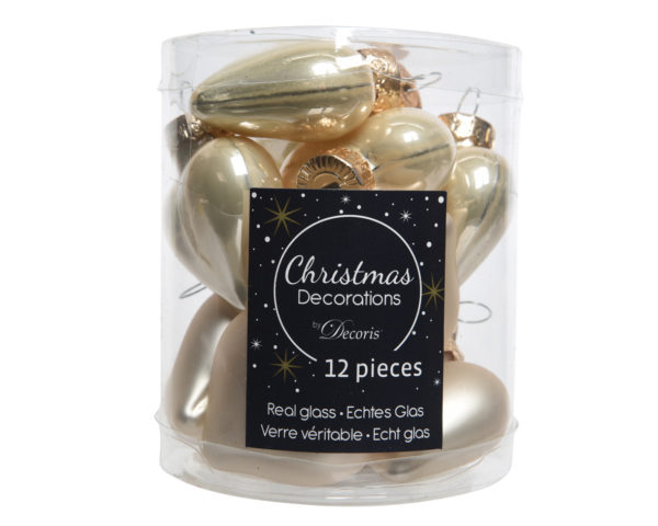 Cuori Albero Di Natale Bianco Perla decorazioni natalizie Kaemingk set 12 pezzi in vetro - DeMatteis.it