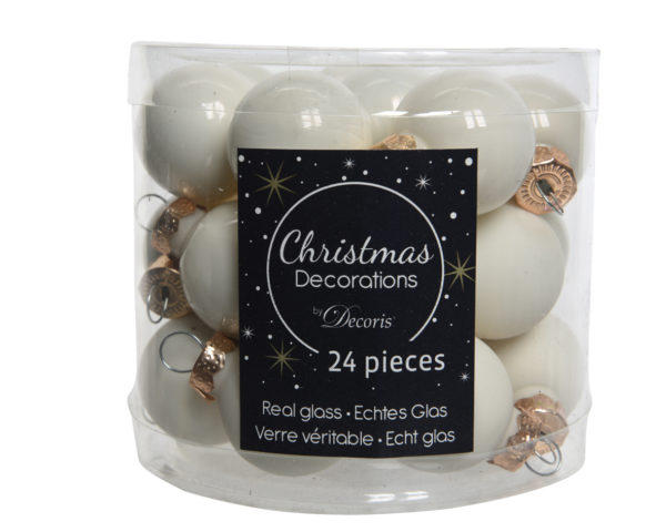 Palline Di Natale Bianco Lana 2,5 cm decorazioni natalizie Kaemingk set 24 pezzi in vetro - DeMatteis.it
