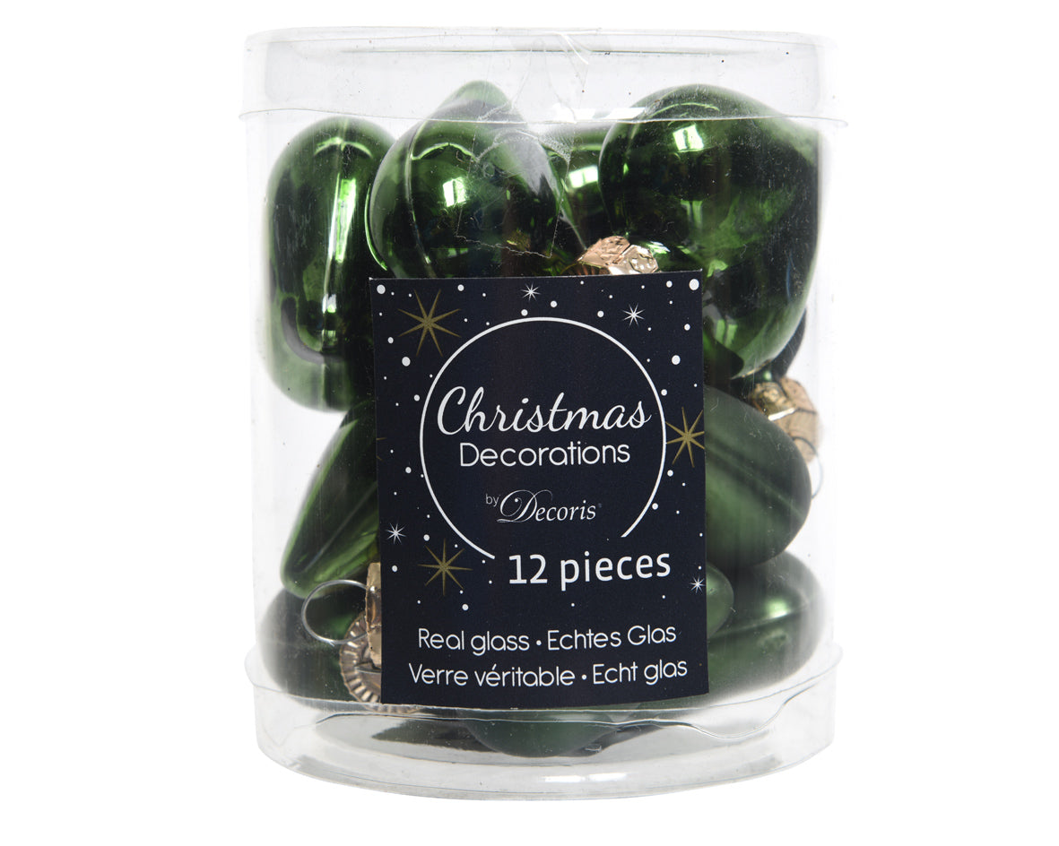 Box 12 Cuori Vetro 40 mm decorazioni natalizie in vetro verde pino per addobbi - DeMatteis.it