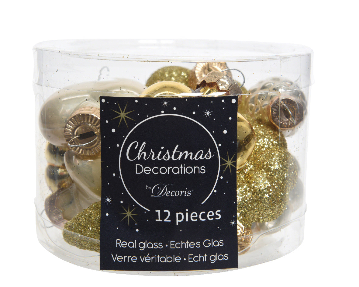 Box 12 Figure Decoris Christmas Decorations set da 45 mm in vetro light gold per addobbi natalizi - DeMatteis.it