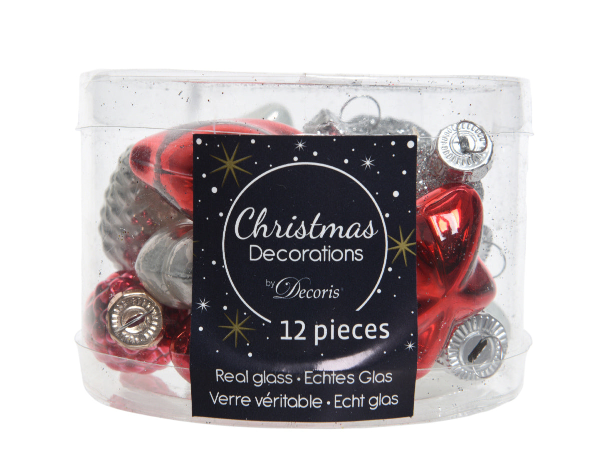 Box 12 Figure Decoris Christmas Decorations da 45 mm in vetro per addobbi natalizi - DeMatteis.it