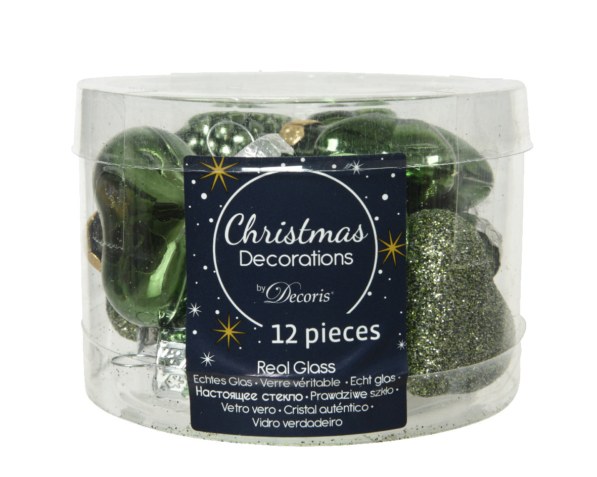 Box 12 Figure Vetro 45 mm Green Christmas Decorations by Decoris set decorazioni natalizie in vetro verde 12 pezzi da 45 mm - DeMatteis.it