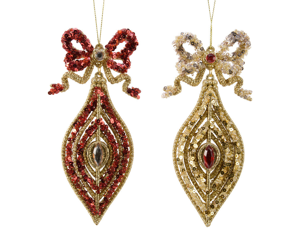 Ornamento natalizio decorativo a goccia con fiocco 8 x 15 x 3 cm per addobbi festivi - DeMatteis.it