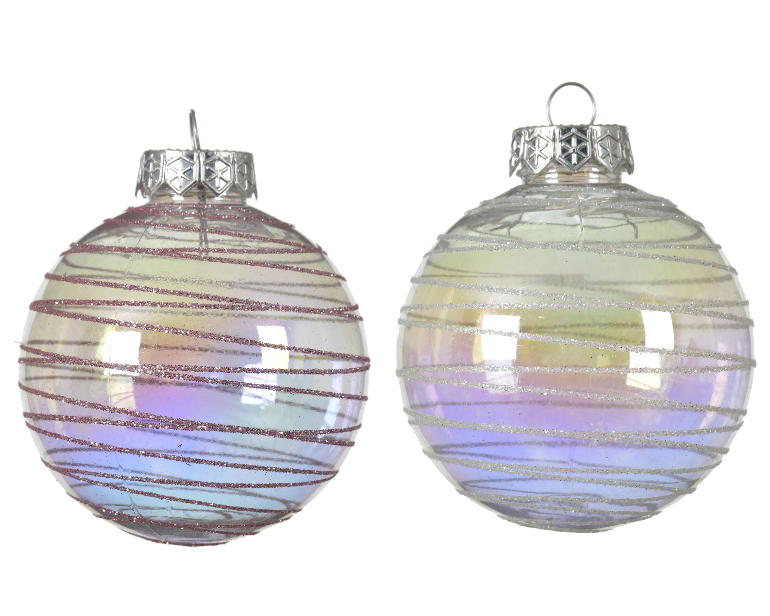 Palla Di Natale Iridescente Con Righe Oro D 8 Cm