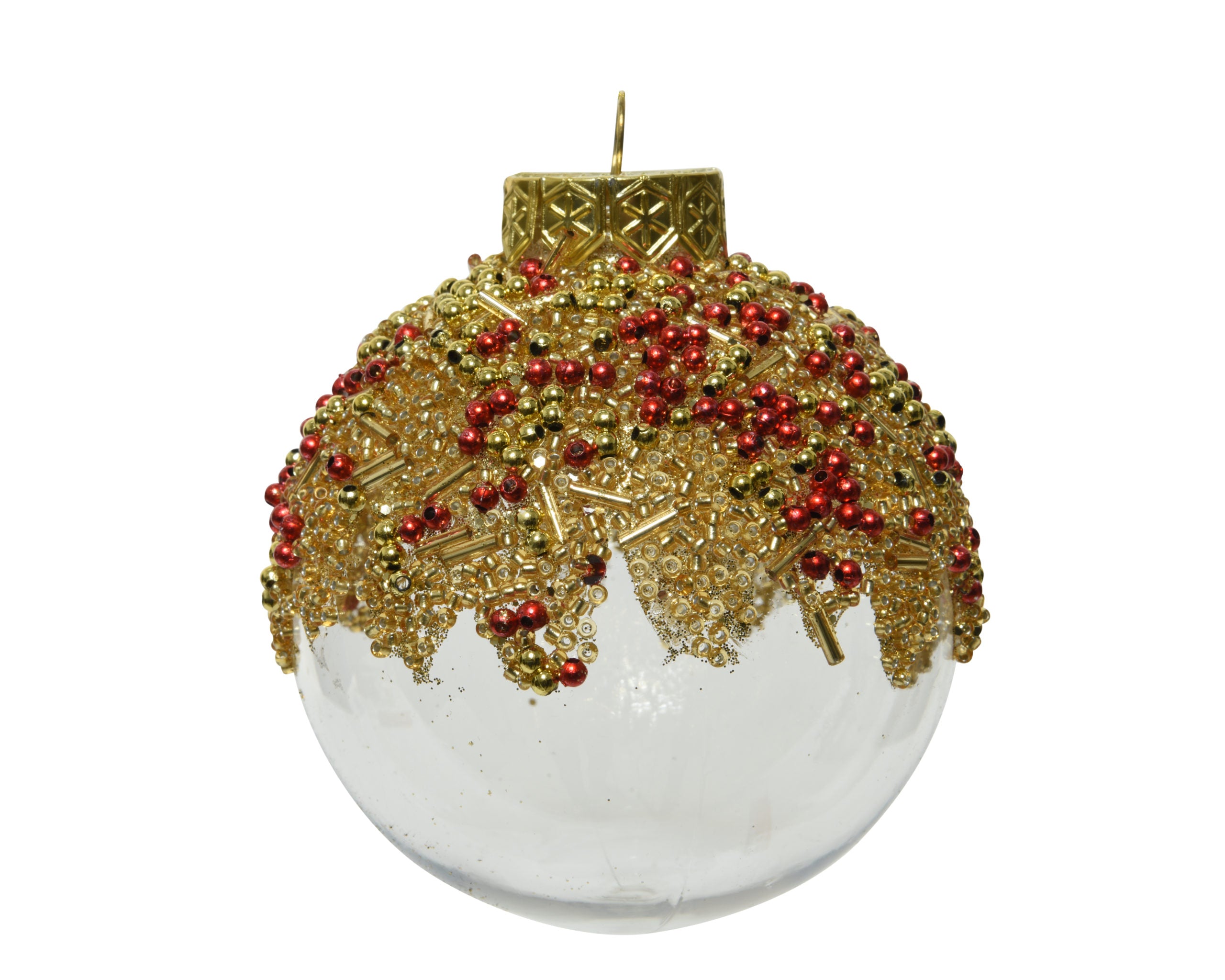 Palla Di Natale Trasparente Top Oro Rosso D 8 Cm