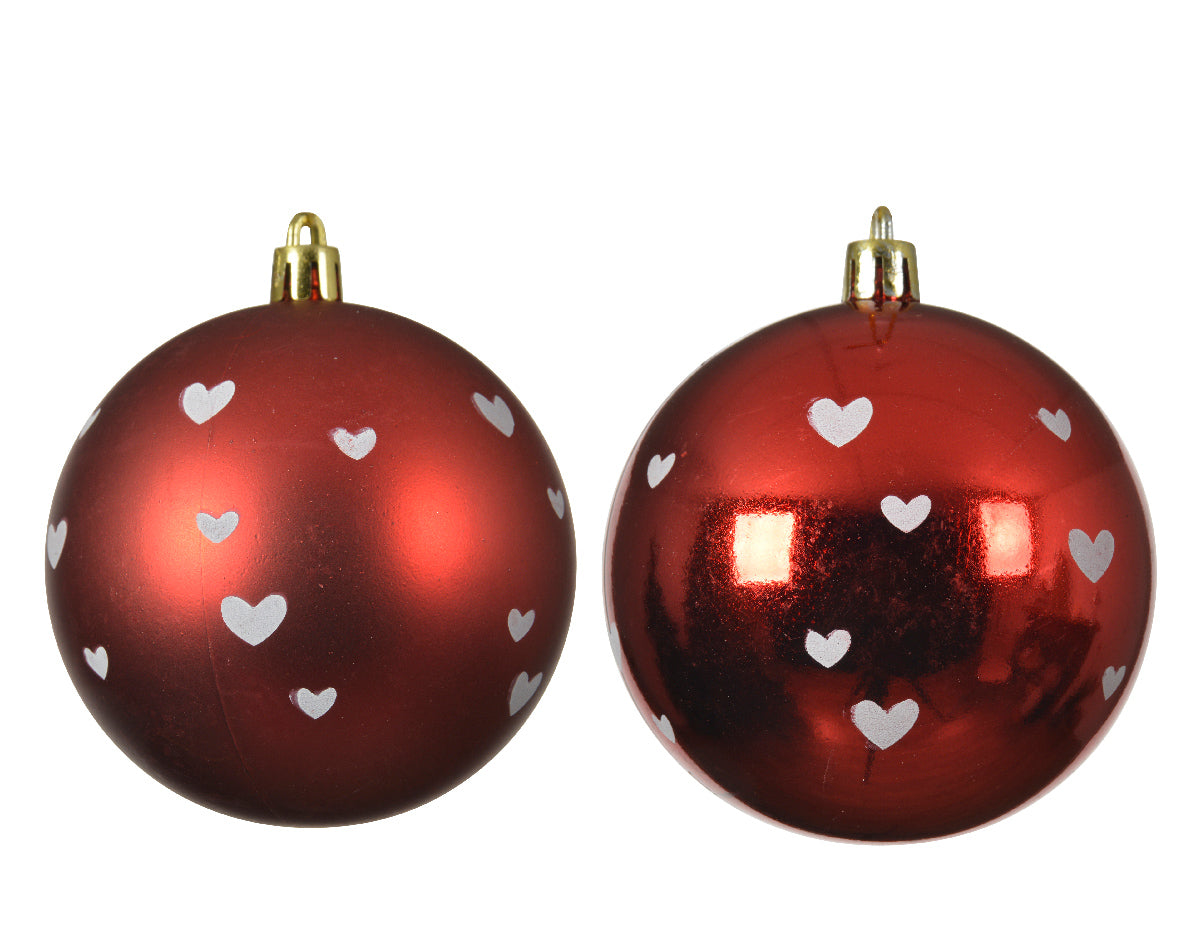 Palla di Natale decorativa diametro 8 cm con motivi a cuori per addobbi natalizi - DeMatteis.it