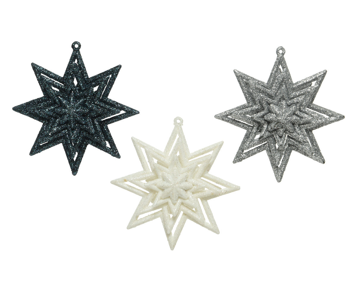 Pendente Stella decorativo 3x11 cm per addobbi natalizi bianco blu argento glitterato - DeMatteis.it